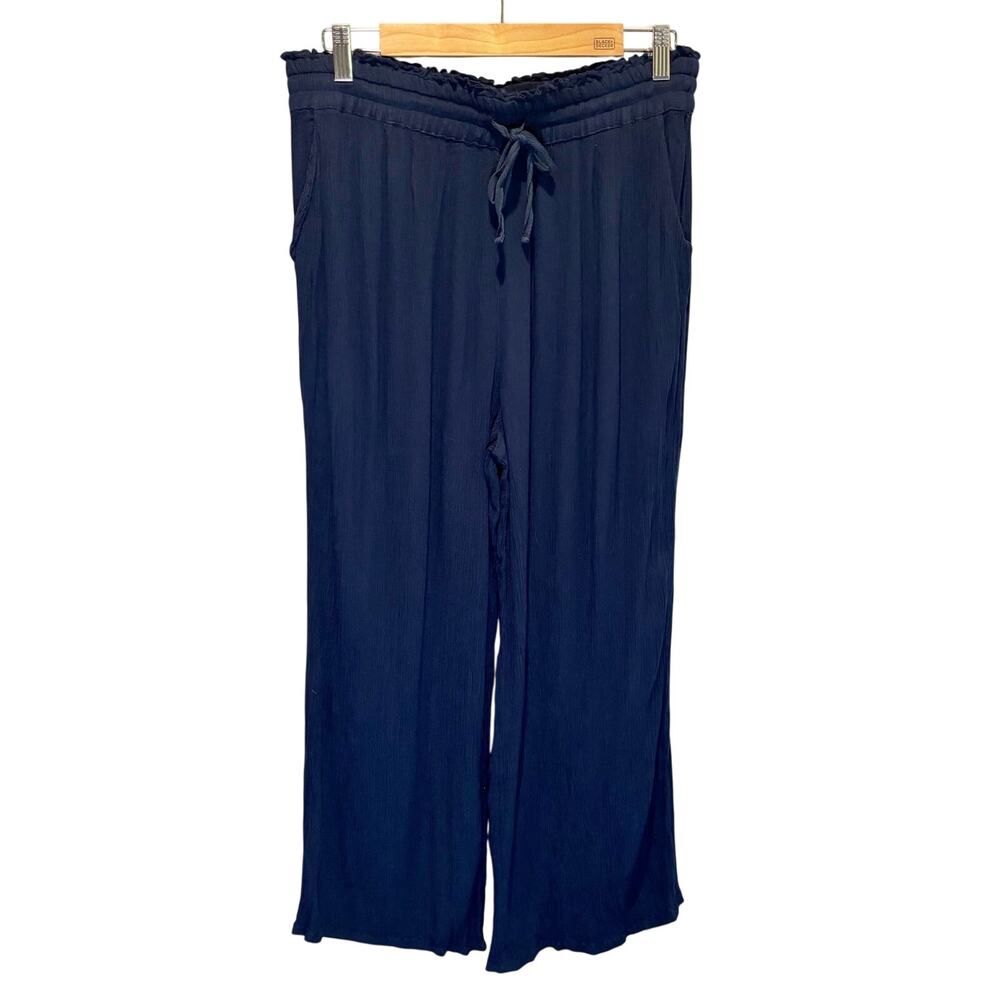 Whistles Navy Blue Pull-On Textured Wide Leg Cropped Pants - size 8